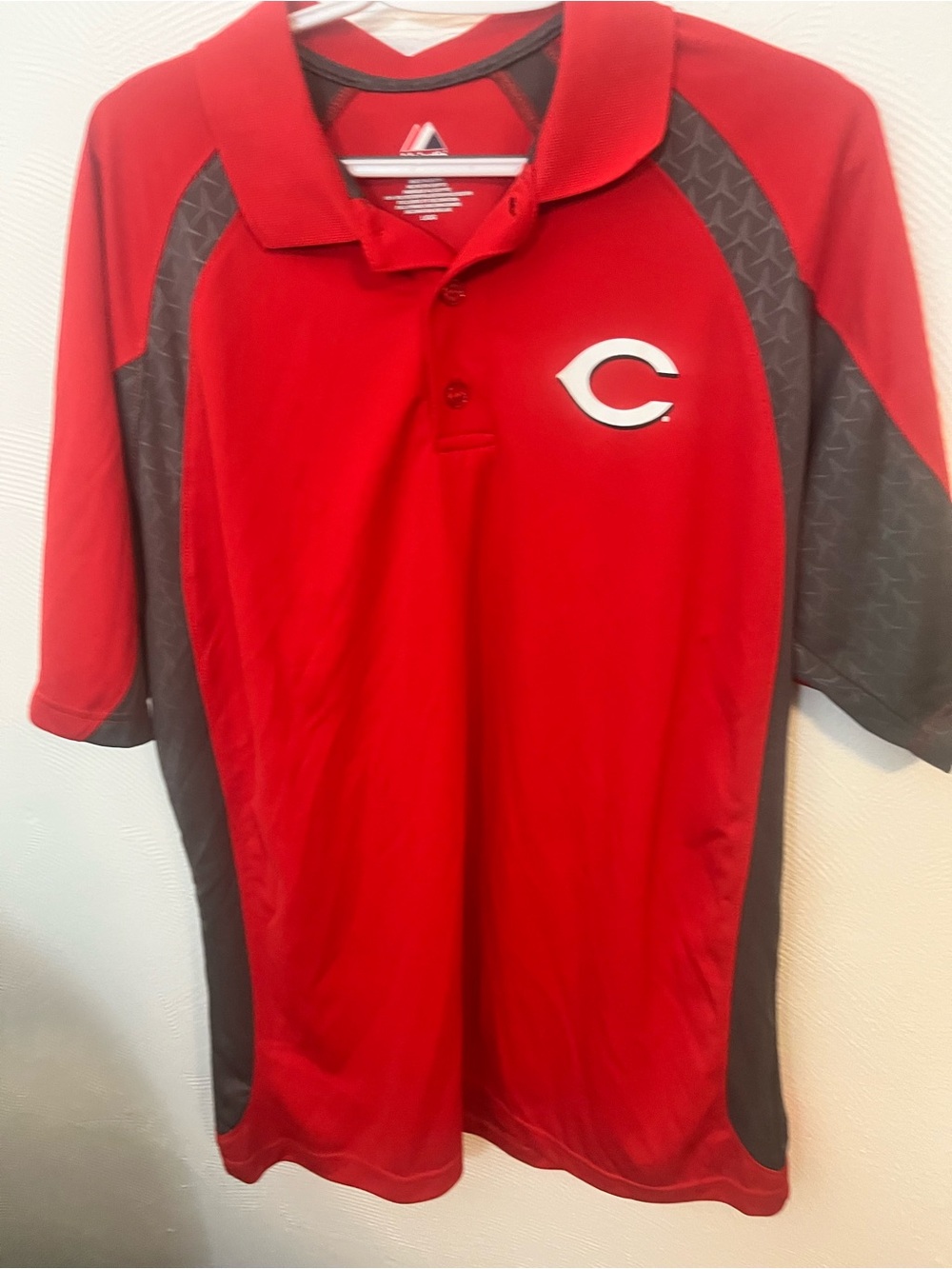 Majestic Red and Gray Men’s Polo with Team 'C' Emblem